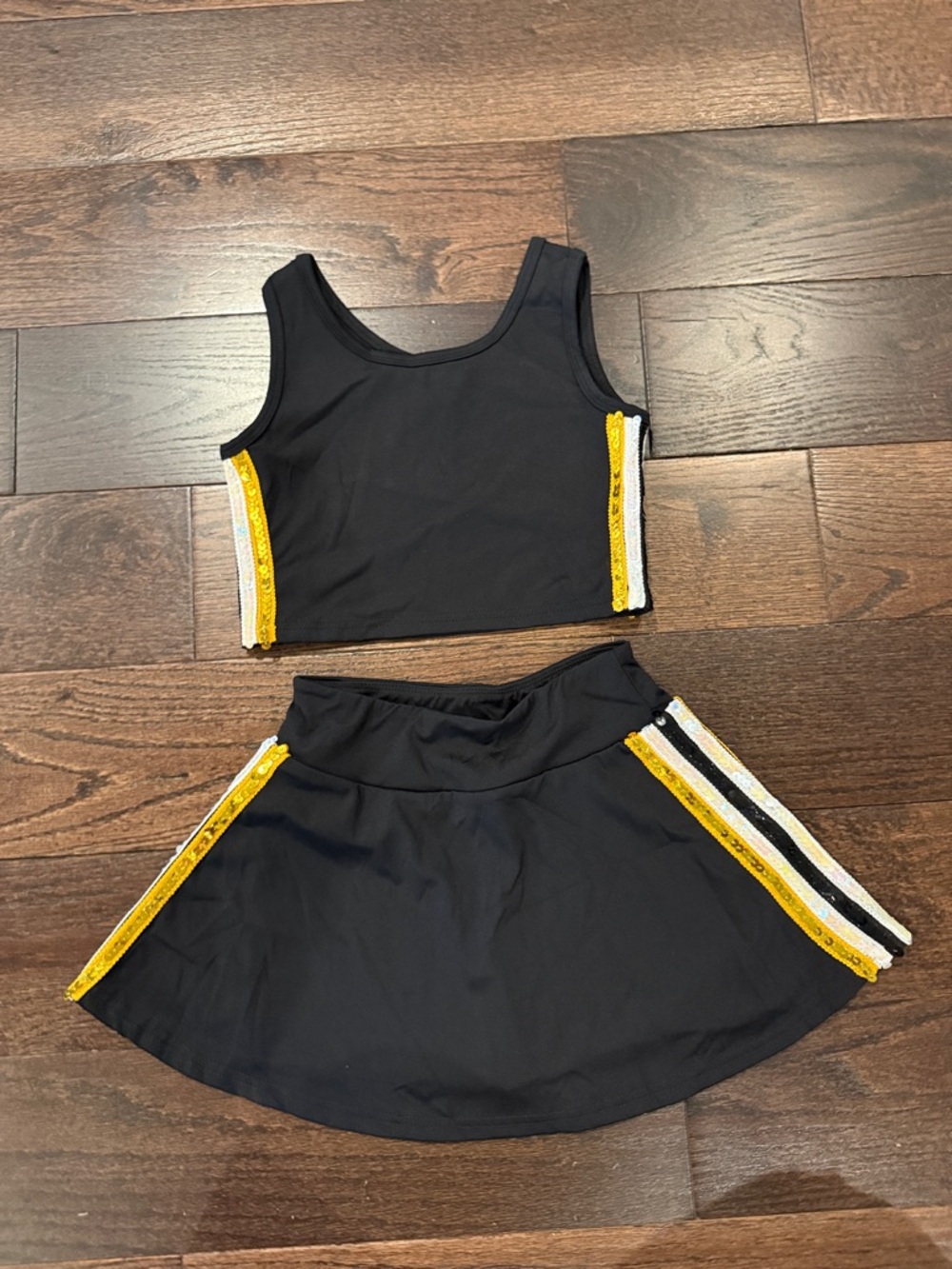 The Magic Box - Girl’s 7/8 Two-Piece Athletic Set with Gold & White Side Stripes